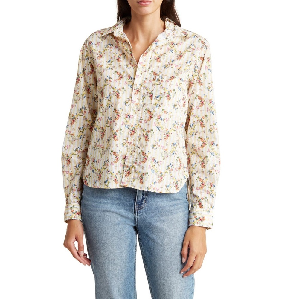Frank & Eileen Yellow Stripe Floral Button-Up Shirt